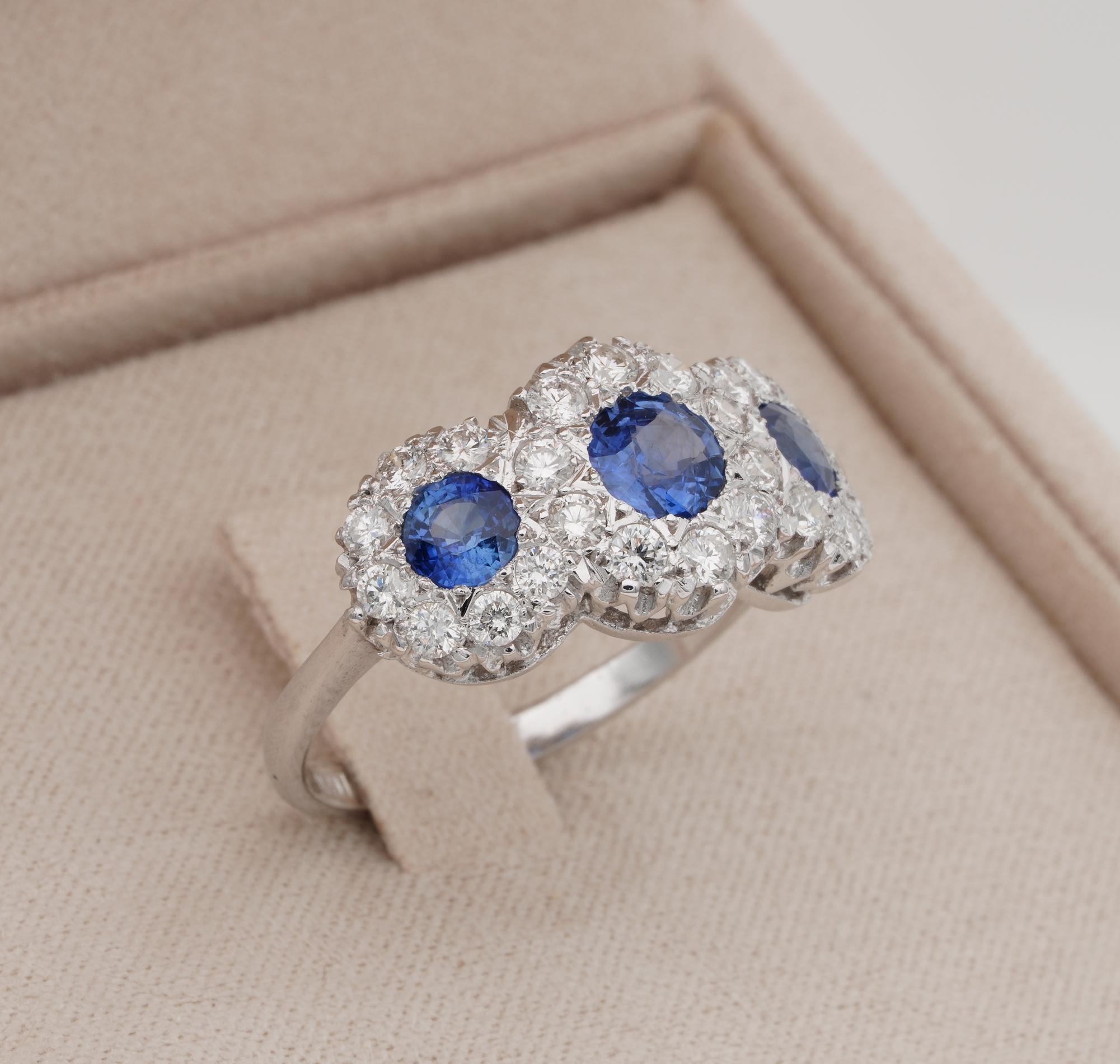 blue sapphire and diamond trilogy ring