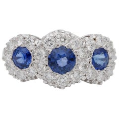 Spectacular Diamond and Natural Blue Sapphire Vintage Trilogy Ring