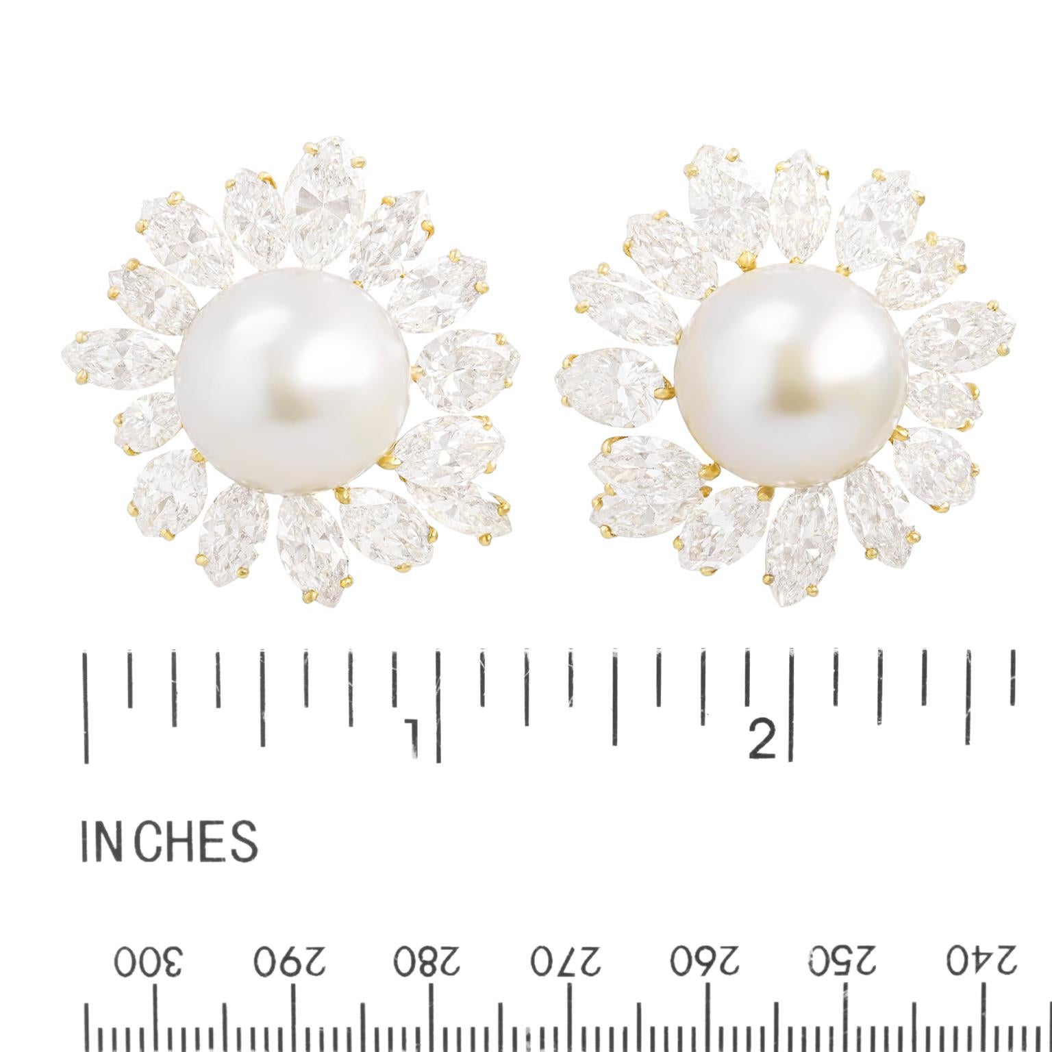 Spectacular Diamond and Pearl-set Gold Earrings For Sale 1