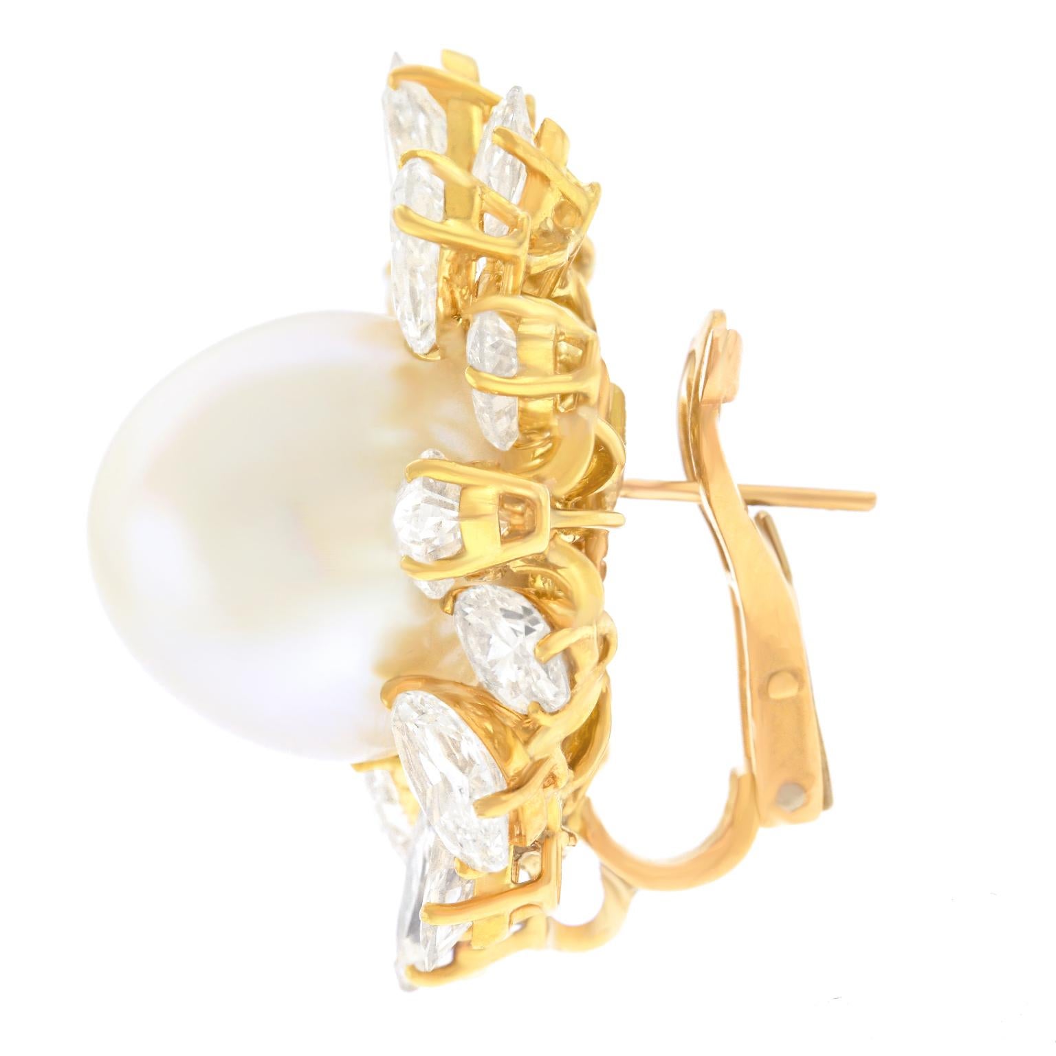 Spectacular Diamond and Pearl-set Gold Earrings For Sale 2