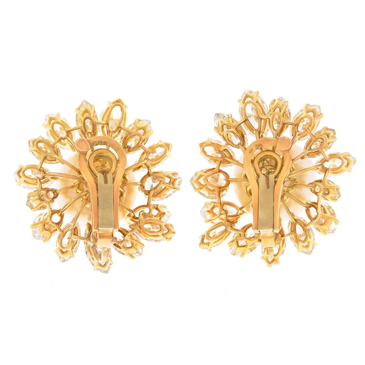 Spectacular Diamond and Pearl-set Gold Earrings For Sale 3