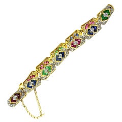 Spectacular Diamond, Sapphire, Emerald, Ruby Estate 18 Karat Gold Bracelet