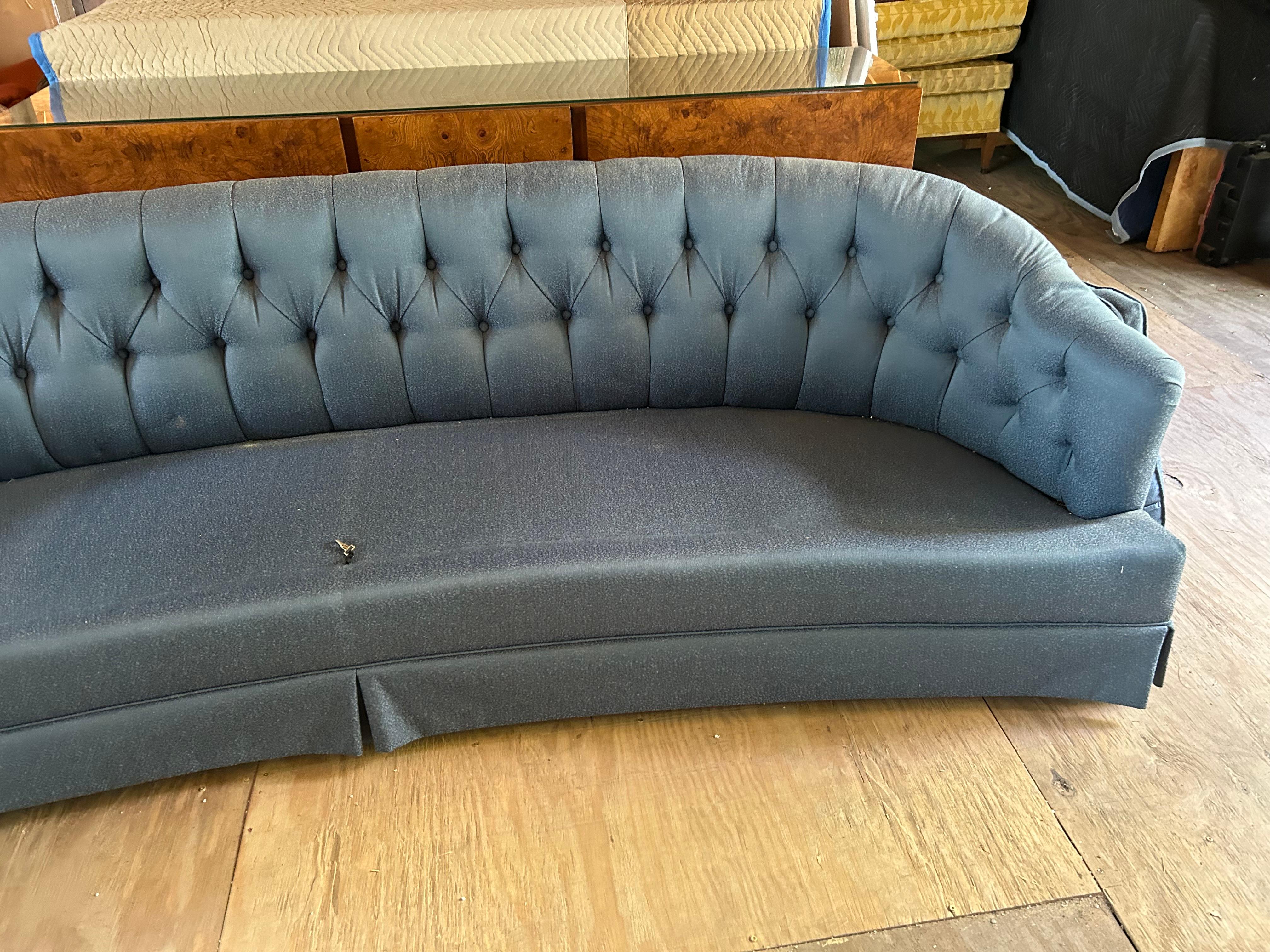 Spectacular Dorothy Draper style Curved Tufted Sofa Hollywood Regency For Sale 1
