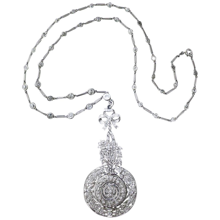 Spectacular Edwardian Necklace with Pendant Watch For Sale