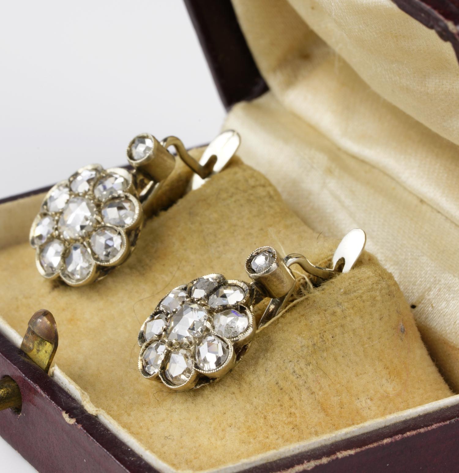 Women's Spectacular Edwardian Rose Cut Diamond Rare Drop Earrings For Sale