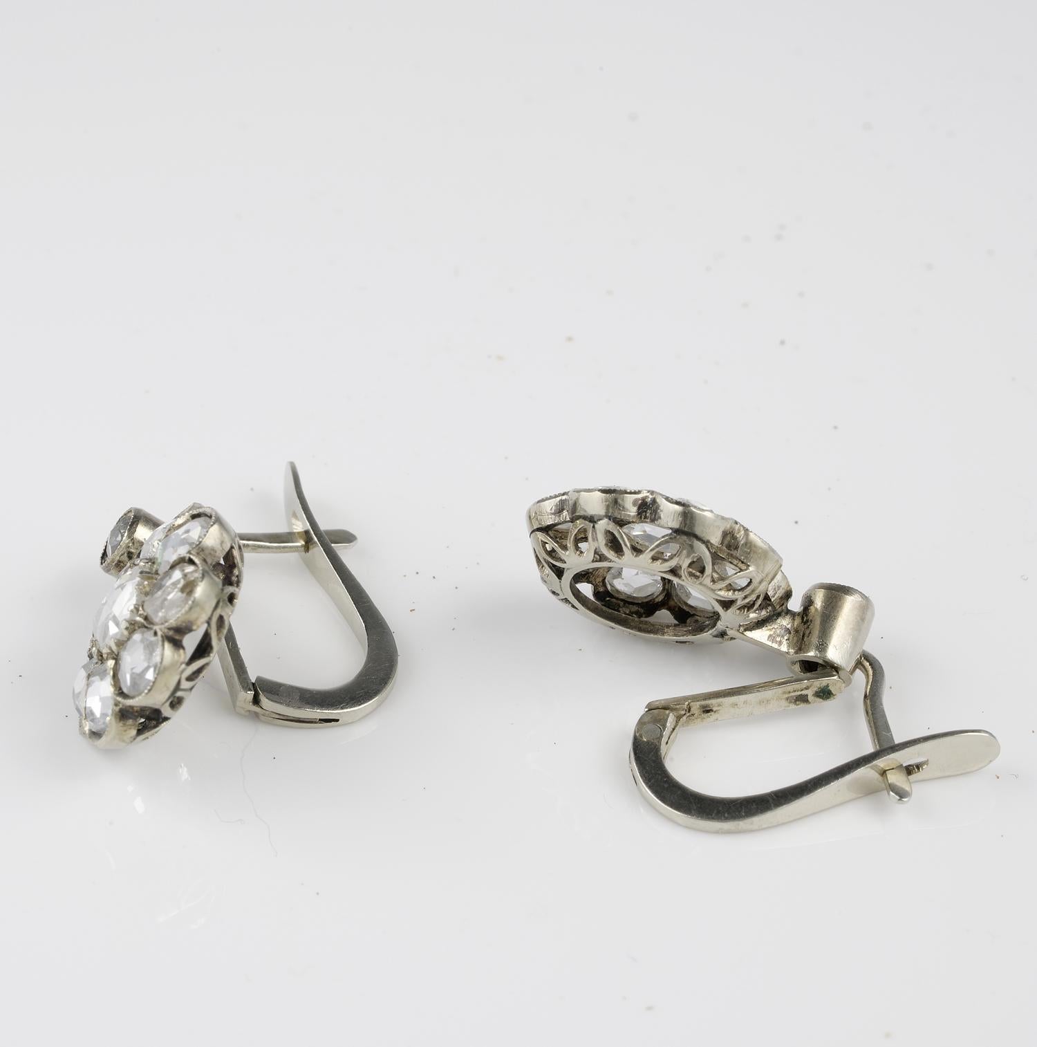 Spectacular Edwardian Rose Cut Diamond Rare Drop Earrings For Sale 1