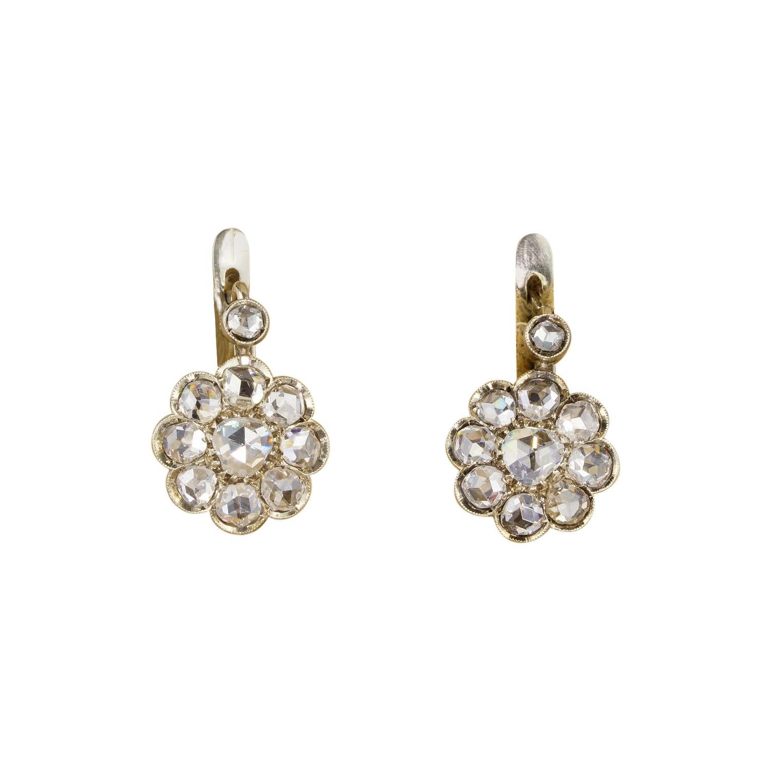 Spectacular Edwardian Rose Cut Diamond Rare Drop Earrings For Sale