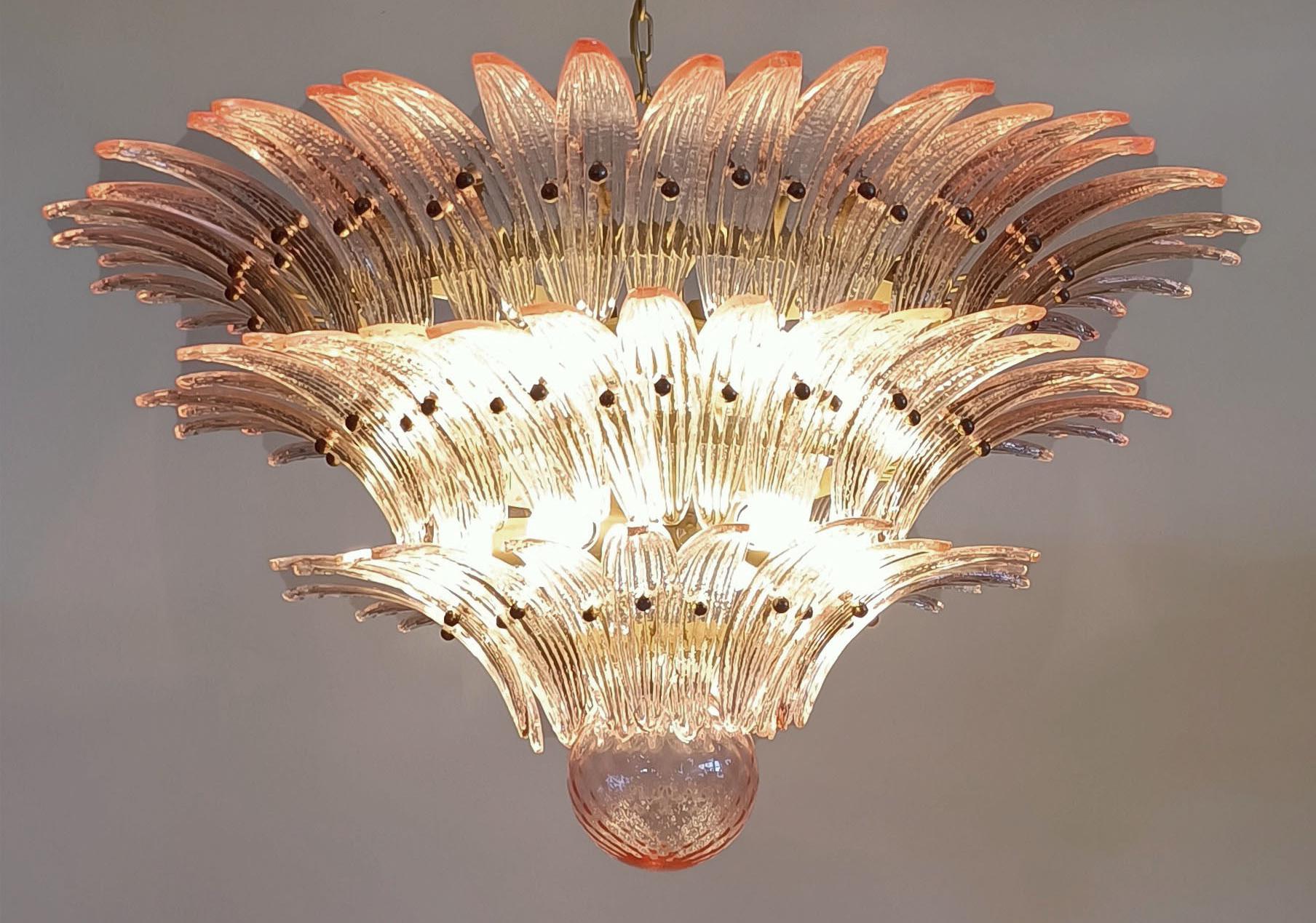 Metal Spectacular Elegant Pink Glass Chandeliers, Murano For Sale