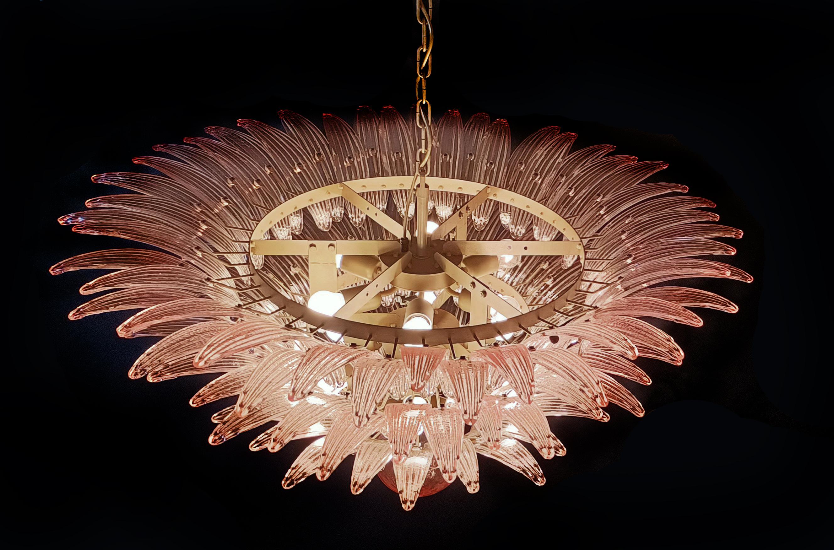 Spectacular Elegant Pink Glass Chandeliers, Murano For Sale 2