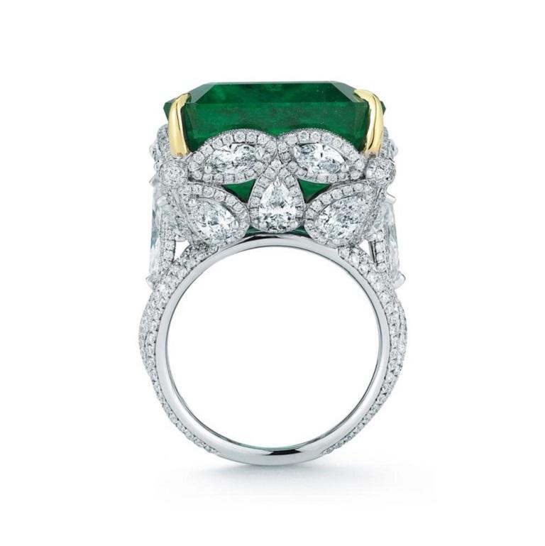 Modern Spectacular Emerald and Diamond Ring For Sale