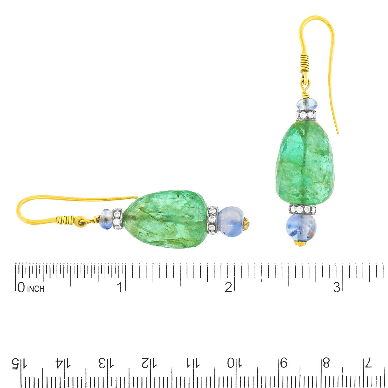 Spectacular Emerald and Sapphire Gold Earrings For Sale 1