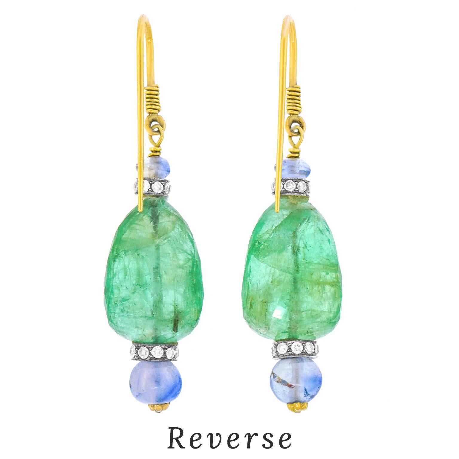 Spectacular Emerald and Sapphire Gold Earrings For Sale 2