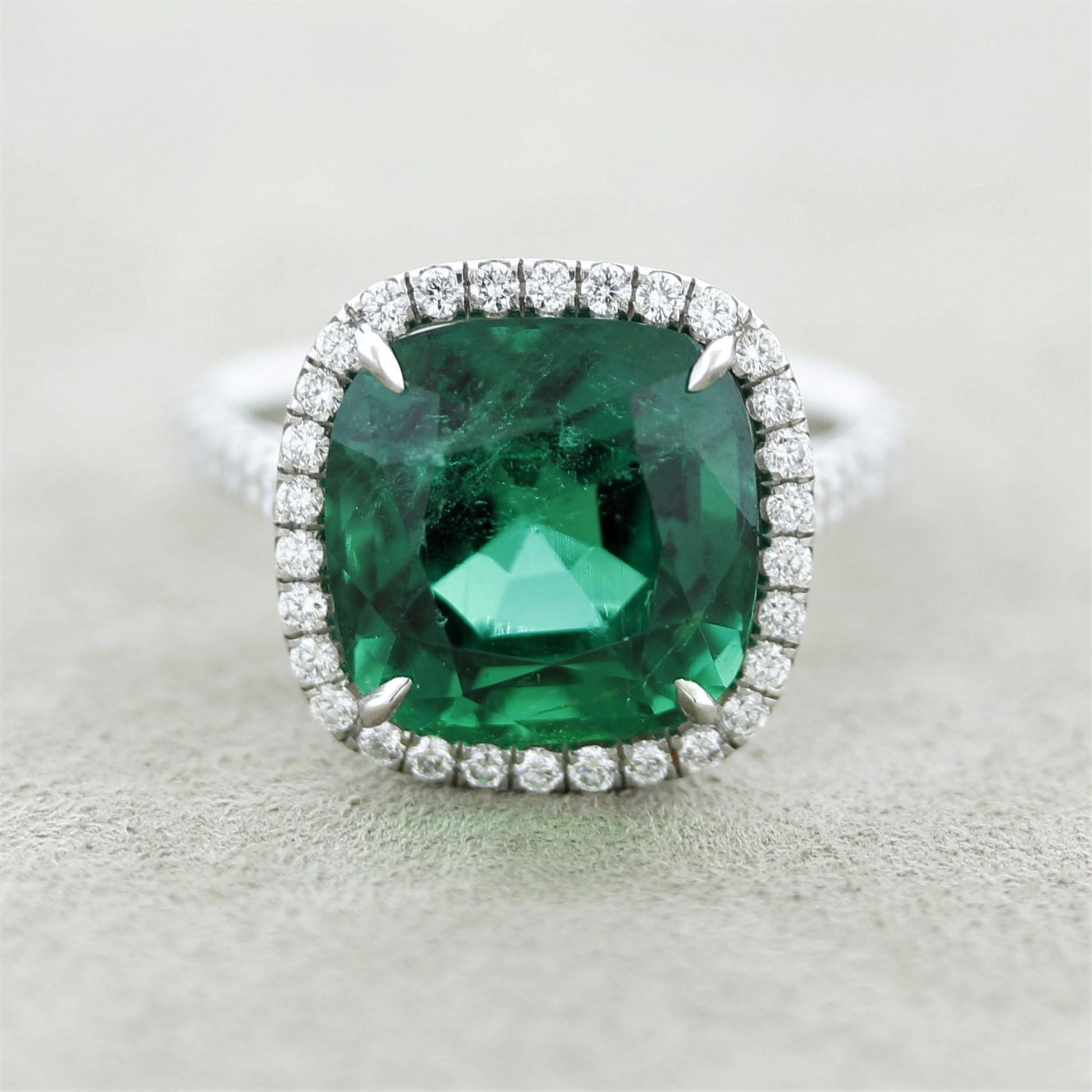 Simply out of the world, this emerald is one of the finest we have seen in the last few years. It weighs an impressive 6.31 carats but what makes the stone special is its intense vivid green color. It is so rich and bright, a difficult combination