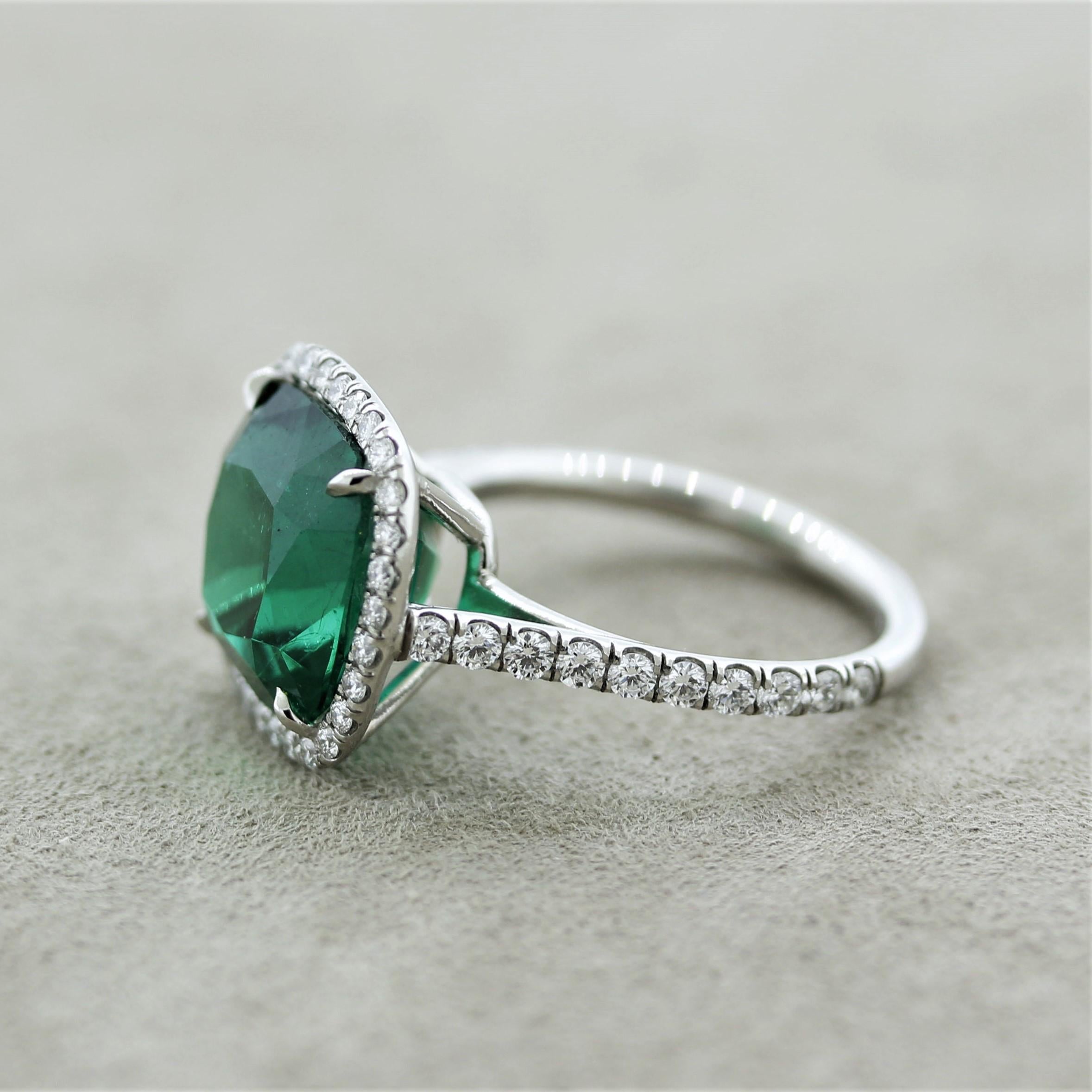Mixed Cut Spectacular Emerald Diamond Platinum Ring, AGL Certified For Sale