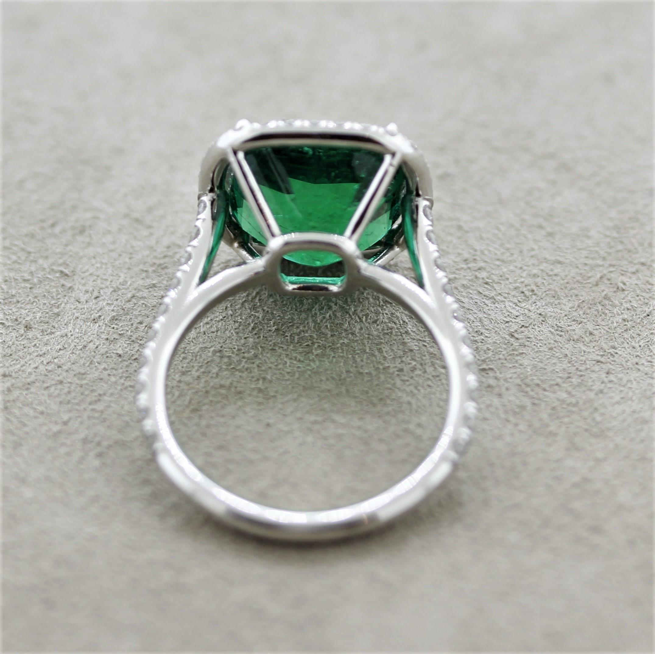 Spectacular Emerald Diamond Platinum Ring, AGL Certified In New Condition For Sale In Beverly Hills, CA