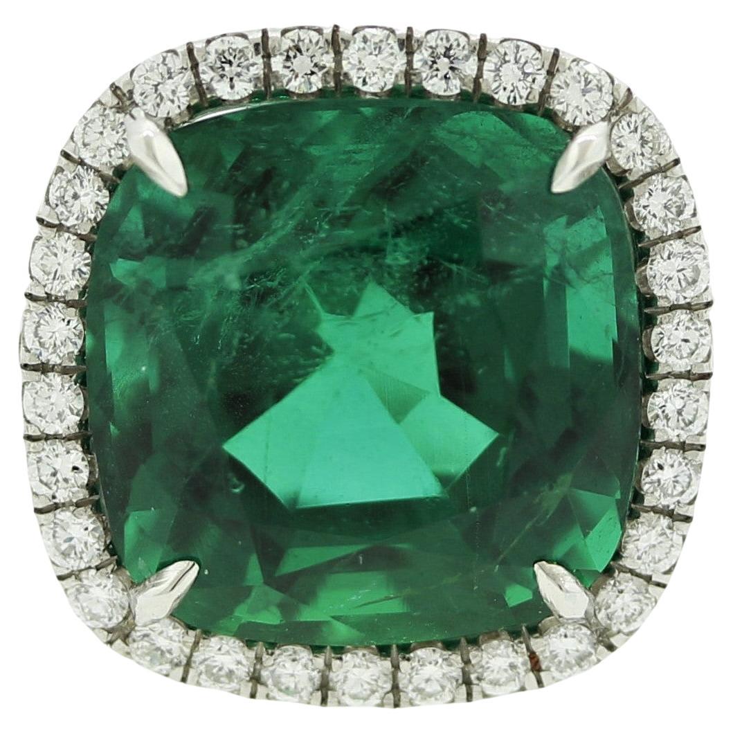 Spectacular Emerald Diamond Platinum Ring, AGL Certified For Sale