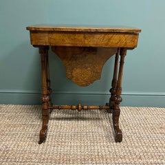 Spectacular Figured Walnut Inlaid Victorian Antique Work Box / Side Table