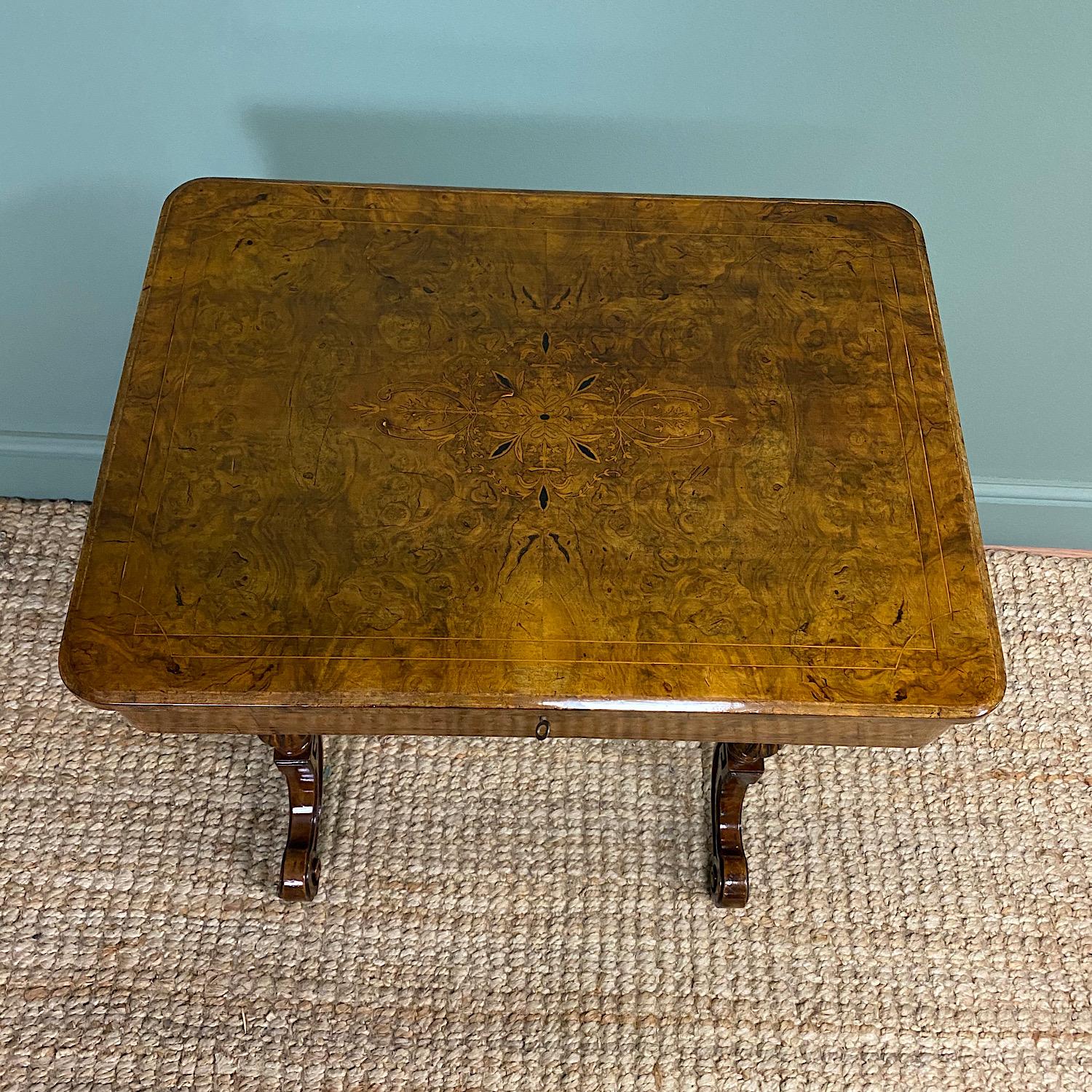 Spectacular Figured Walnut Inlaid Victorian Antique Work Box / Side Table In Good Condition For Sale In Clitheroe, GB
