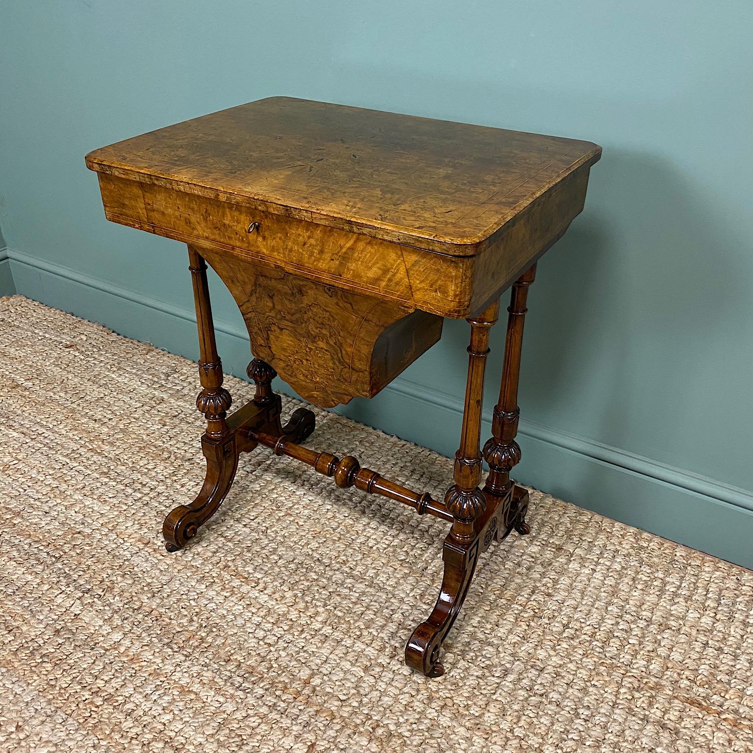Spectacular Figured Walnut Inlaid Victorian Antique Work Box / Side Table For Sale 3