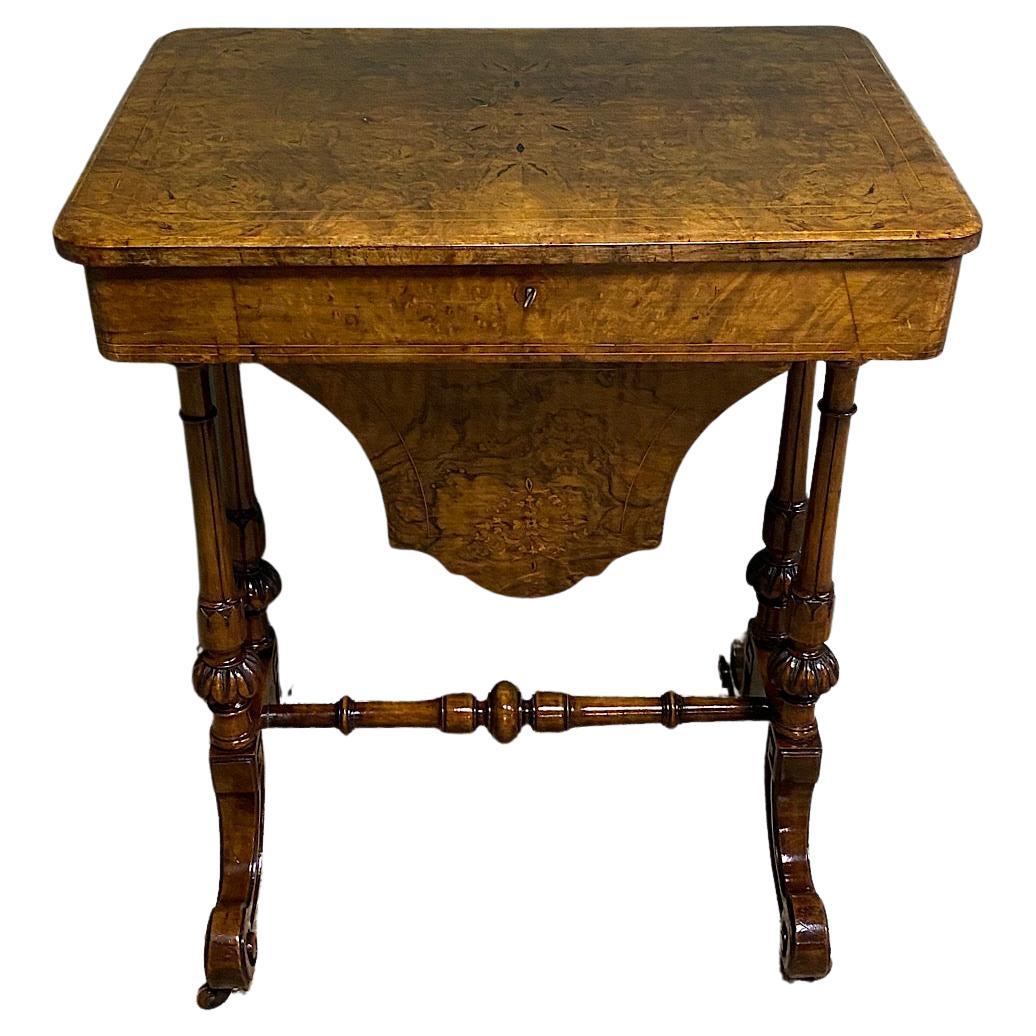 Spectacular Figured Walnut Inlaid Victorian Antique Work Box / Side Table For Sale