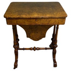 Spectacular Figured Walnut Inlaid Victorian Antique Work Box / Side Table
