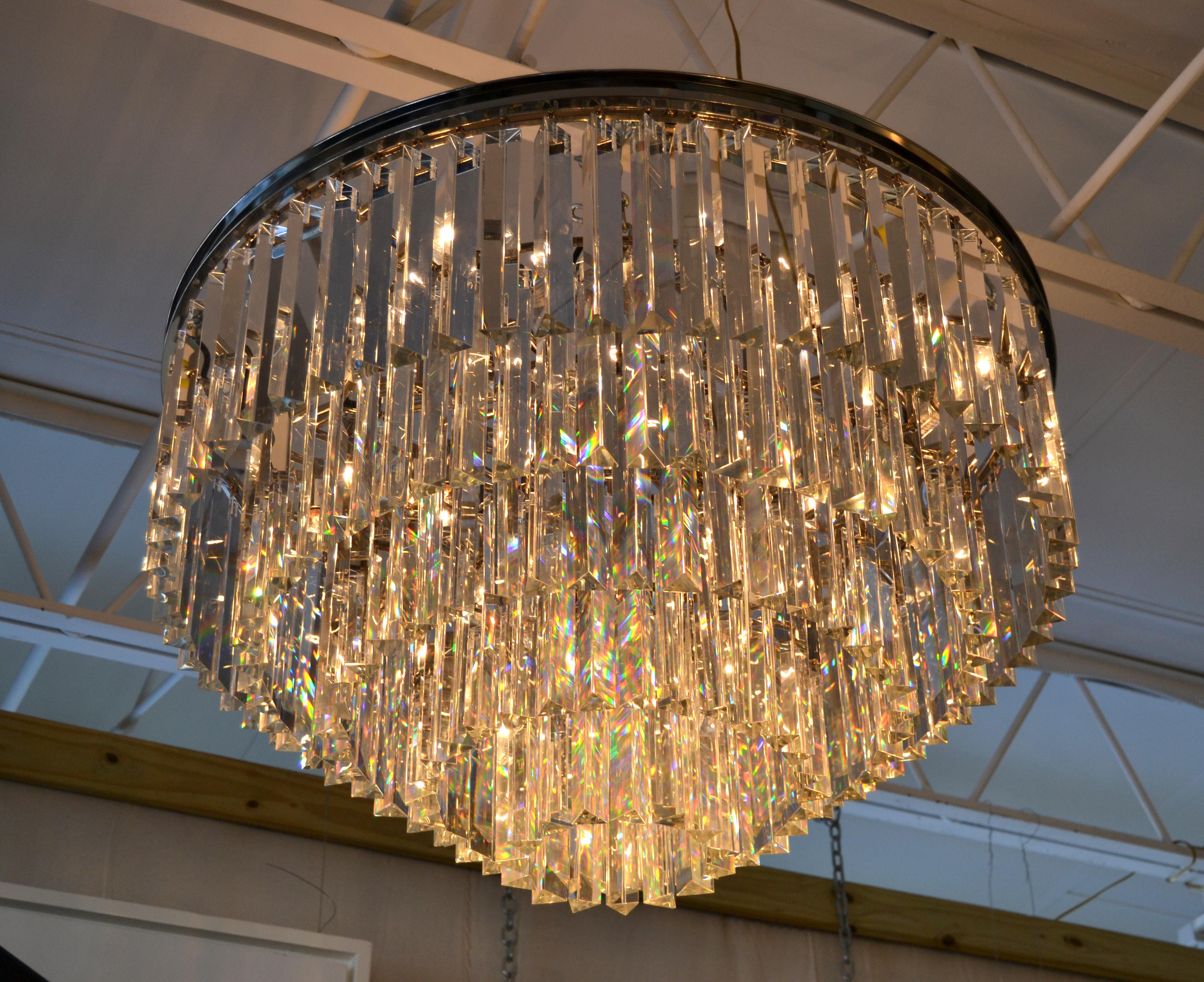Spectacular Five-Tier Chrome & Mirrored Crystal Chandelier For Sale 2
