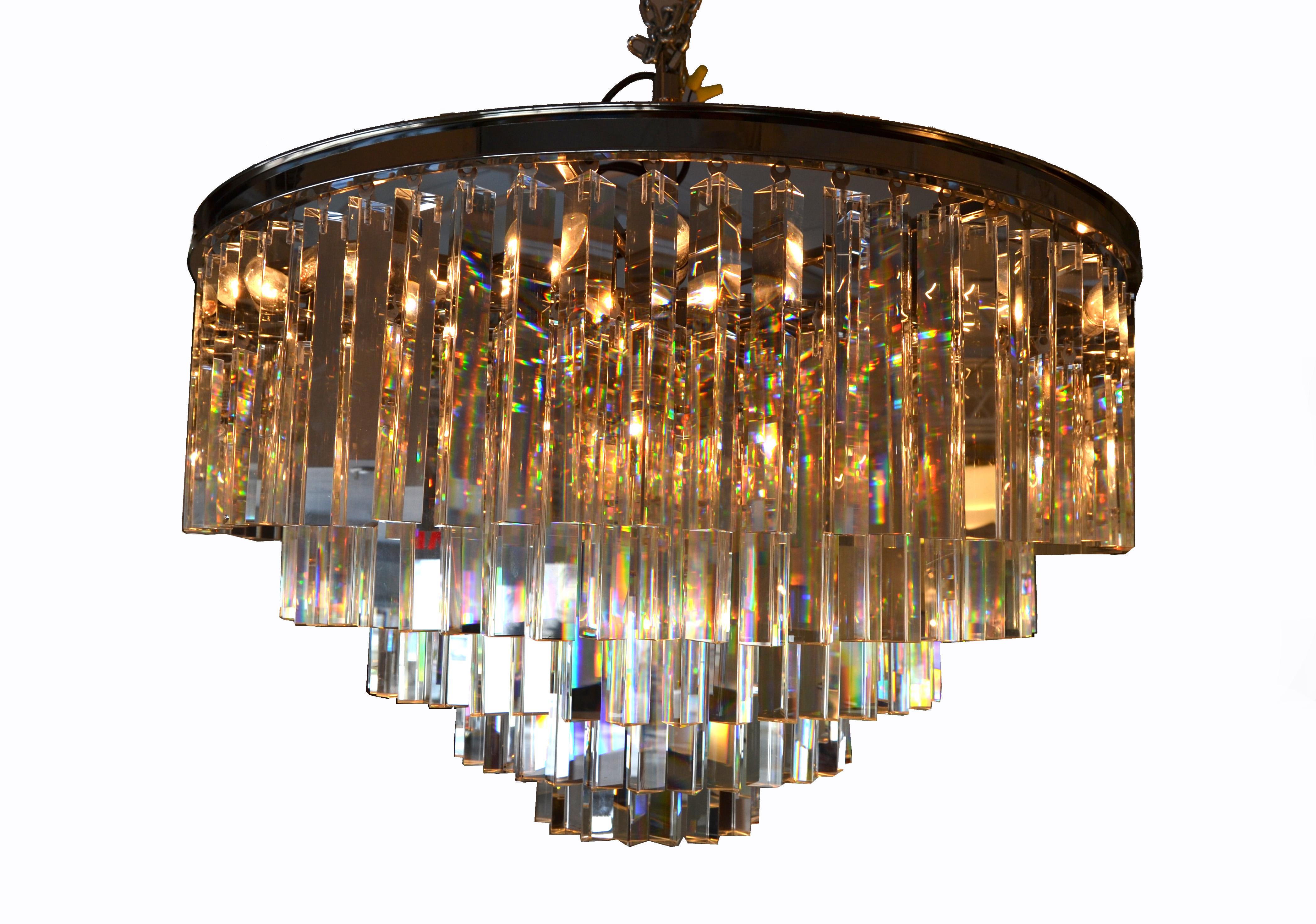 Modern Spectacular Five-Tier Chrome & Mirrored Crystal Chandelier For Sale