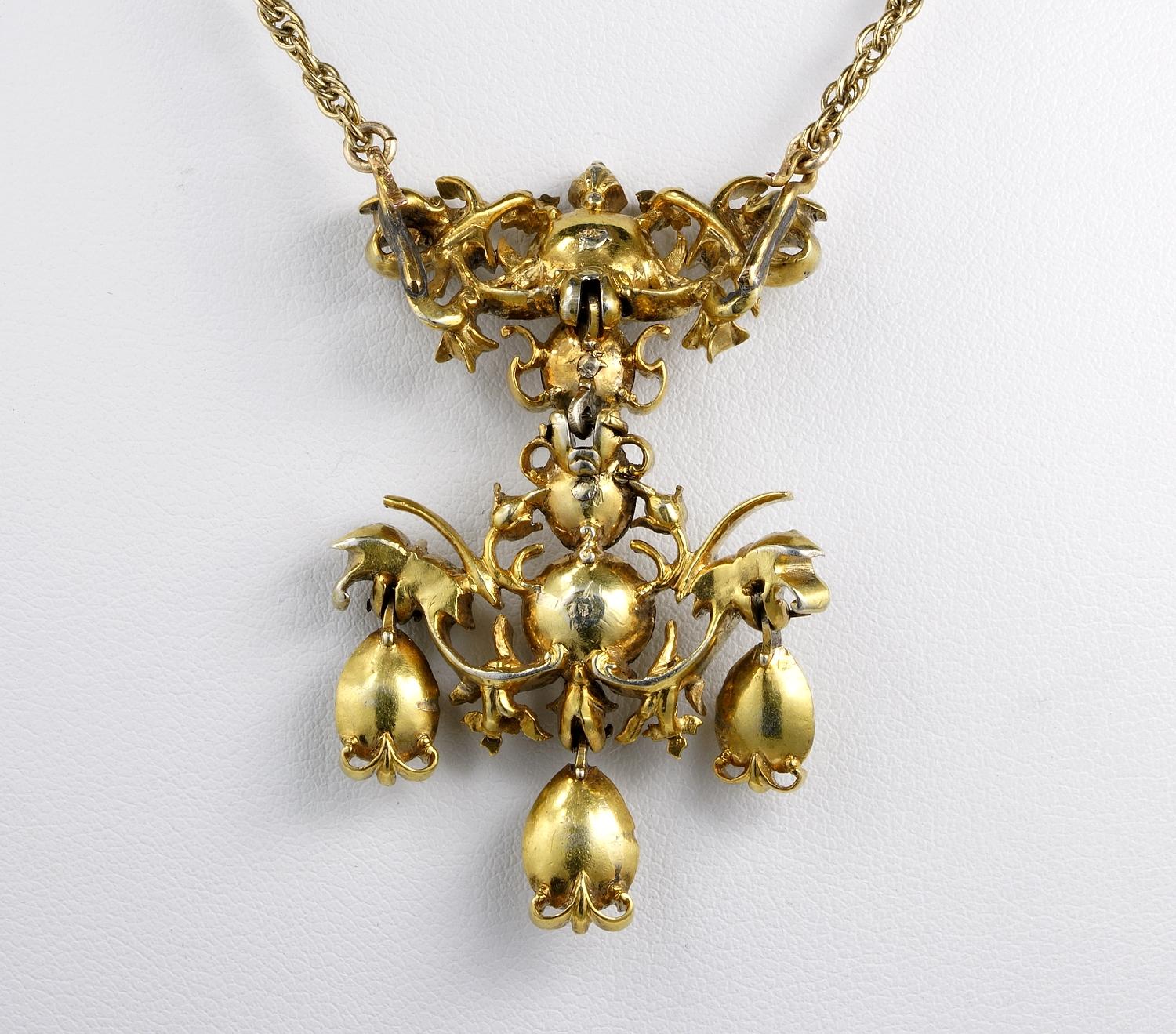 Women's or Men's Spectacular Flaming Table Cut Diamond Stomacher Pendant Necklace For Sale