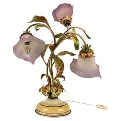 Spectacular Flower Shaped Table Lamp  Italian Vintage Glass, Metal Light