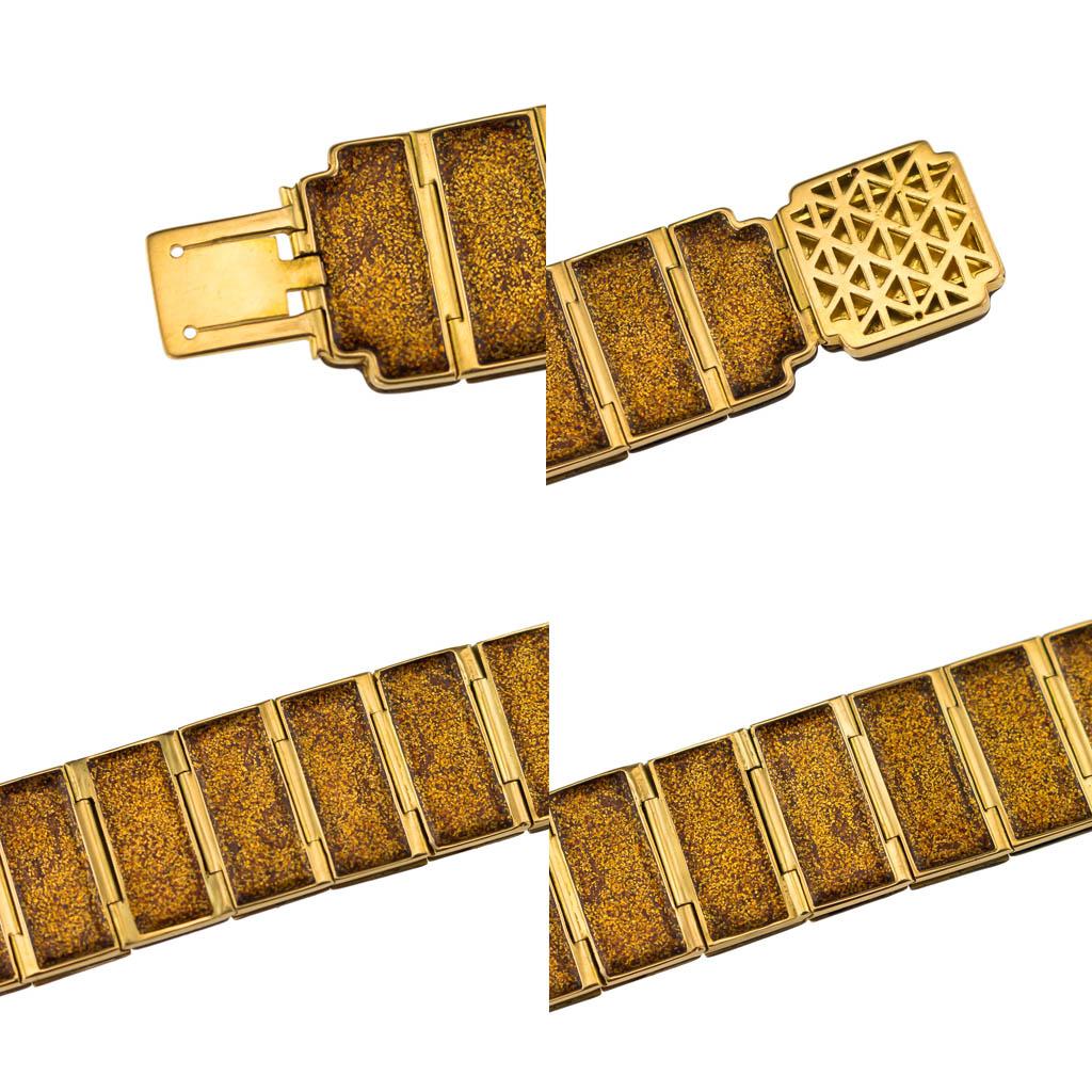 Spectacular French 18 Karat Gold and Japanese Lacquer Bracelet For Sale 1