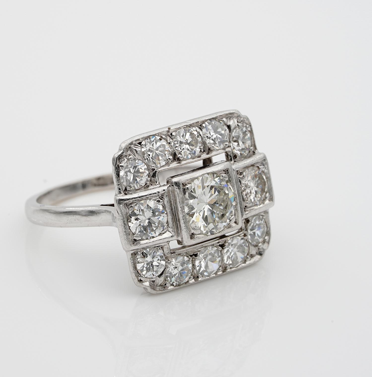 Art Deco Spectacular French 2.05 Carat Diamond Platinum Engagement Ring