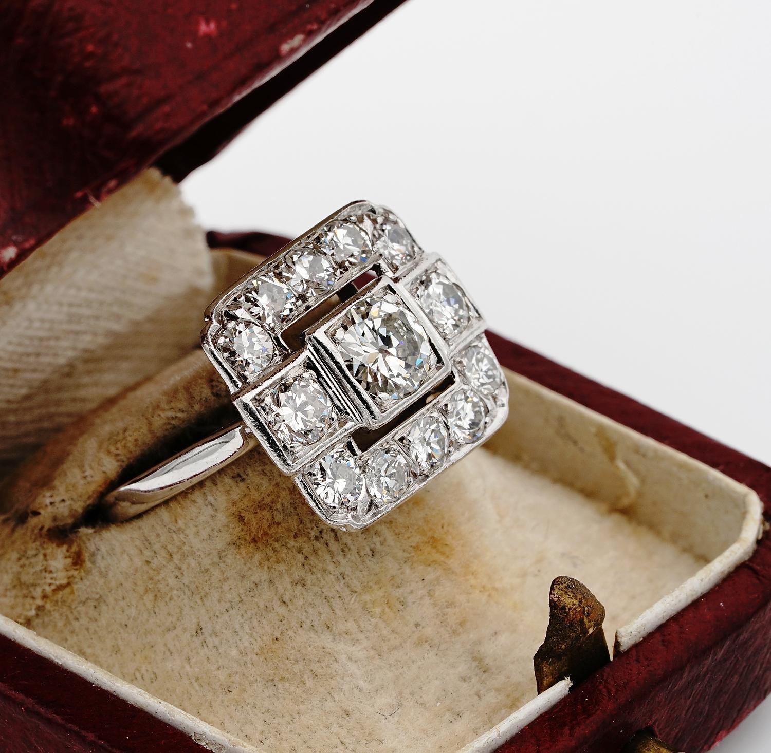 Spectacular French 2.05 Carat Diamond Platinum Engagement Ring In Good Condition In Napoli, IT