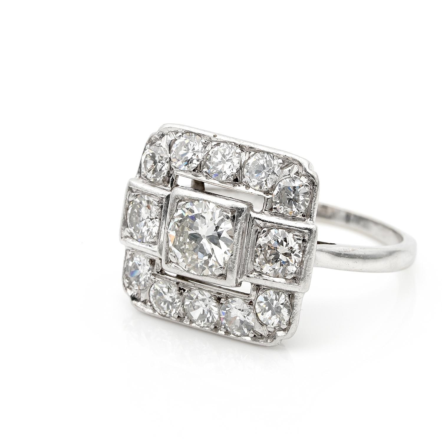 Women's Spectacular French 2.05 Carat Diamond Platinum Engagement Ring