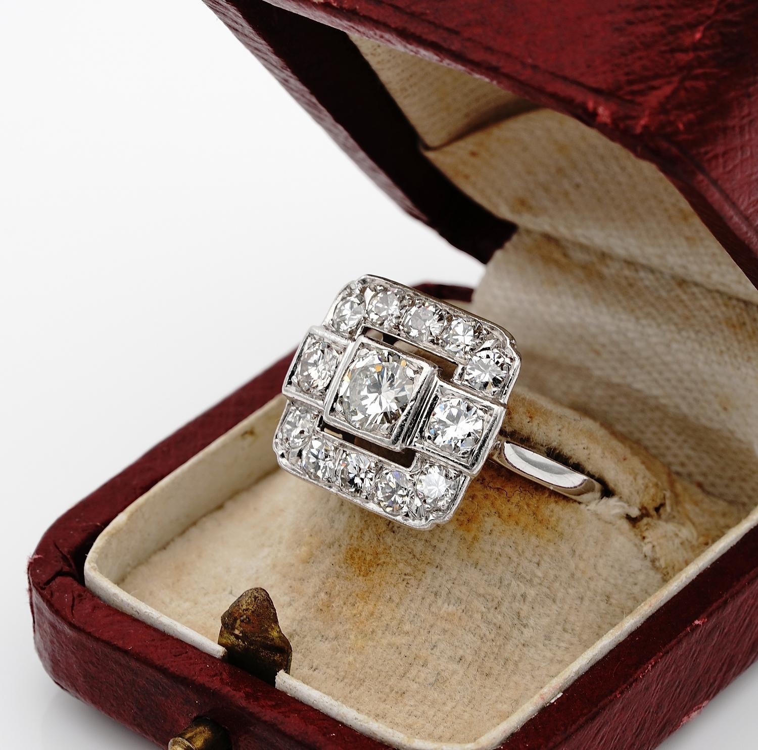 Spectacular French 2.05 Carat Diamond Platinum Engagement Ring 1