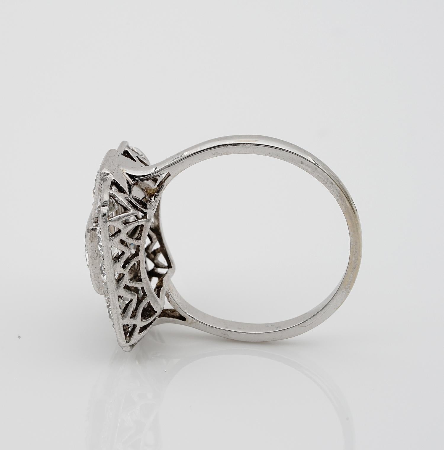 Spectacular French 2.05 Carat Diamond Platinum Engagement Ring 2
