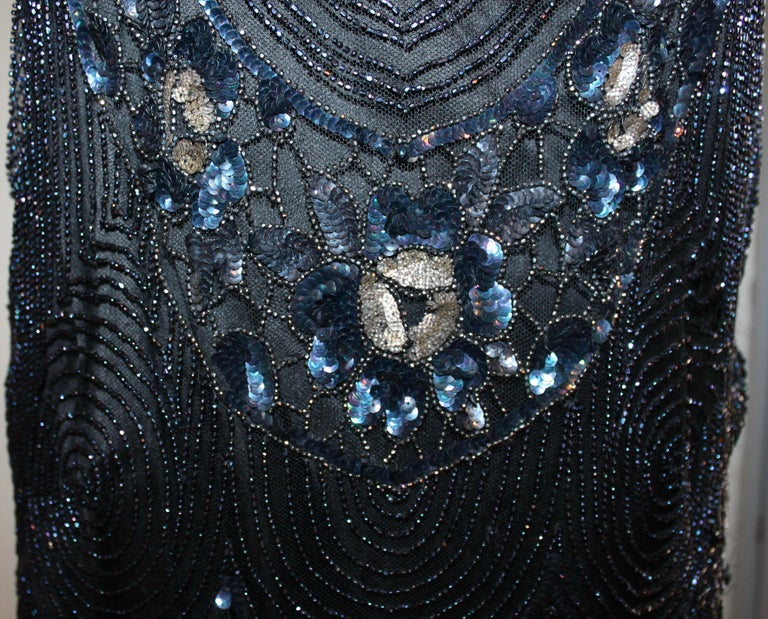 open lace back dress 1980s Silk Sequin Beaded Party Dress main image 1