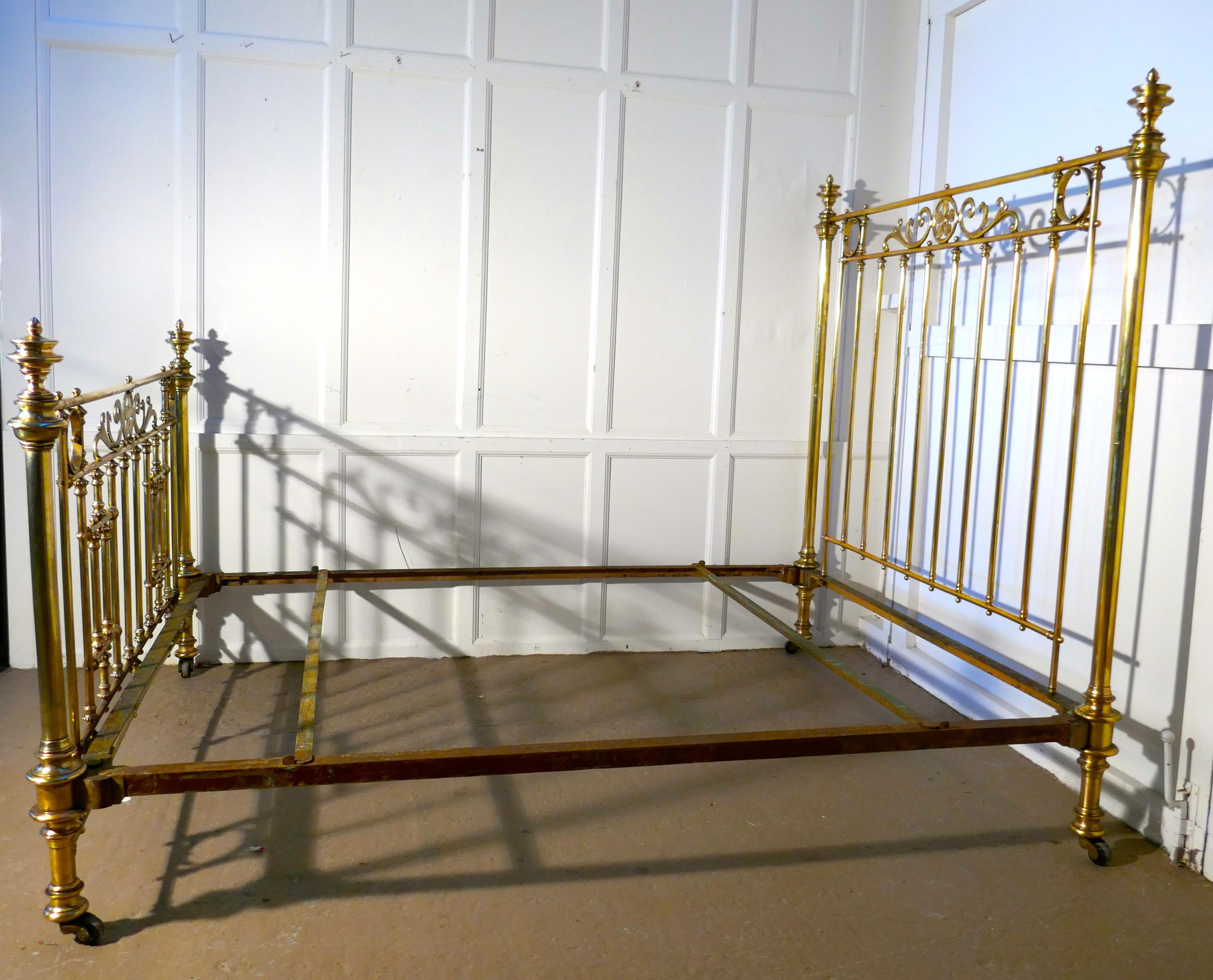 Spectacular French Art Nouveau Brass King-Size Bed 1