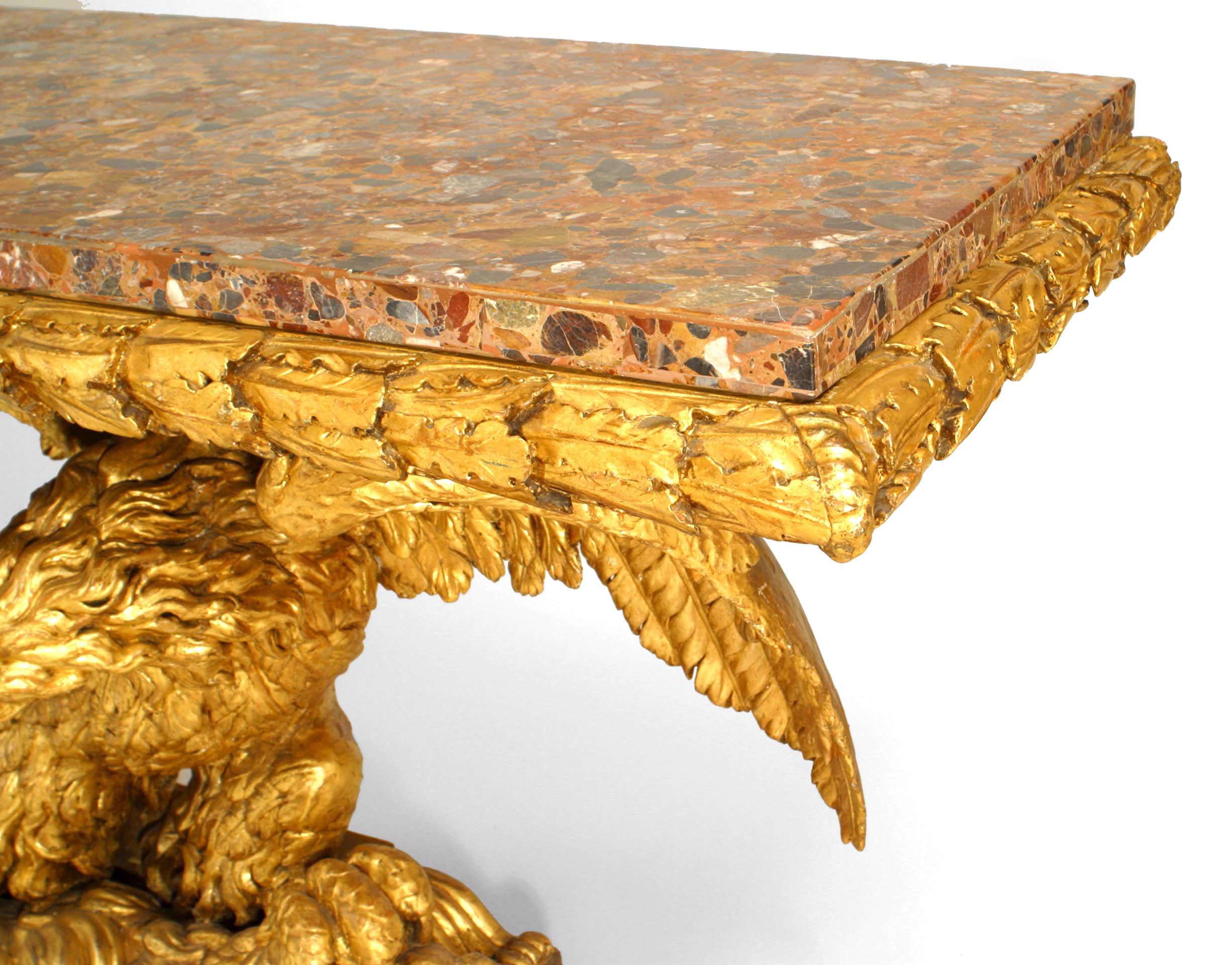 Italian Continental Marble and Gilt Eagle Console Table For Sale