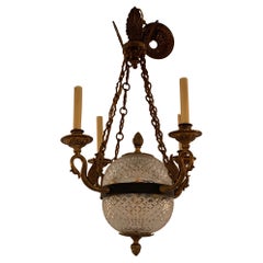 Spectacular French Empire Regency Crystal Orb Chandelier Pendant with Swans