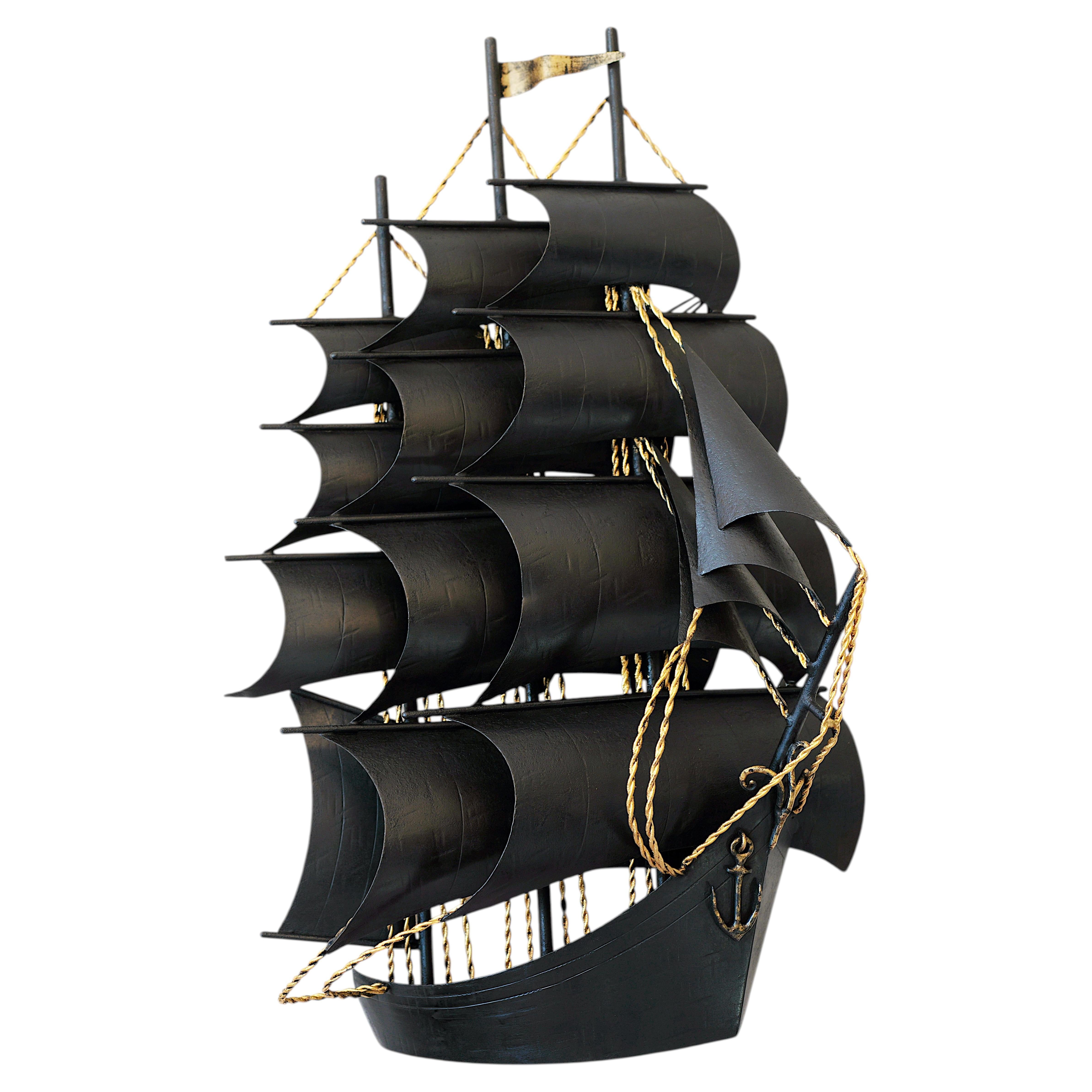 Spektakuläre französische Mid-Century-Wandleuchte mit Clipper-Schiff, um 1950