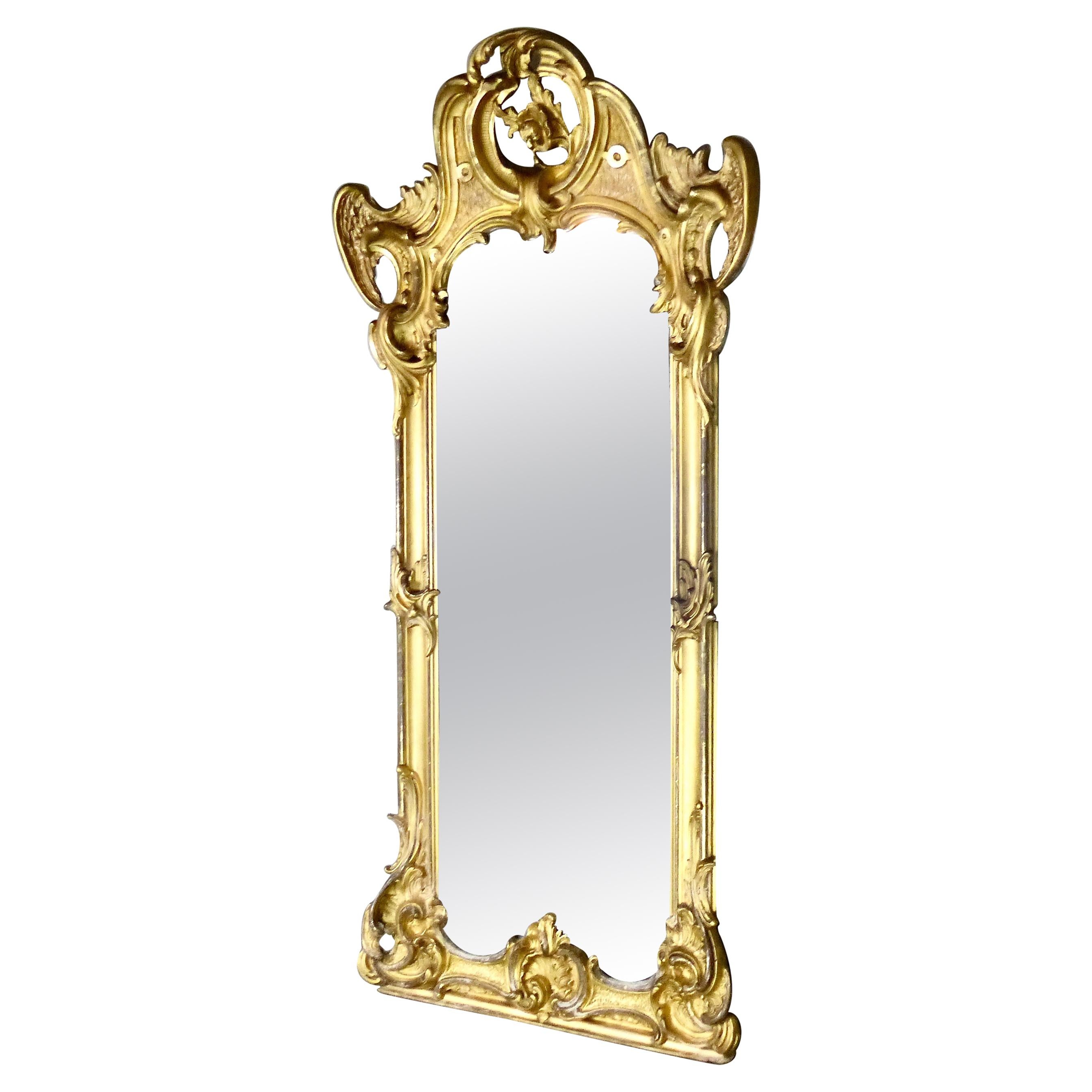 Spectacular French Water Gilt Mirror with Accented Carved Angel Wings circa 1840