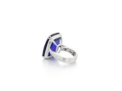 Spectacular Gem Tanzanite  Ring with  Princess Cut Diamonds, Signed JASRE