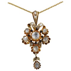 Antique Spectacular Georgian 3.20 Carat Diamond Rare 18 Karat Flower Pendant