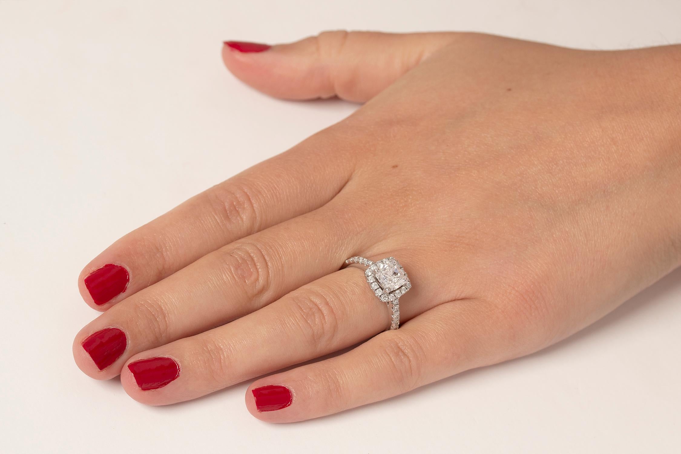 Spectacular GIA Certified 1.50 Carat Cushion Cut Diamond Halo Engagement Ring 2