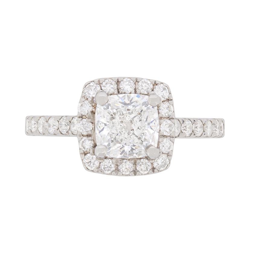 Spectacular GIA Certified 1.50 Carat Cushion Cut Diamond Halo Engagement Ring