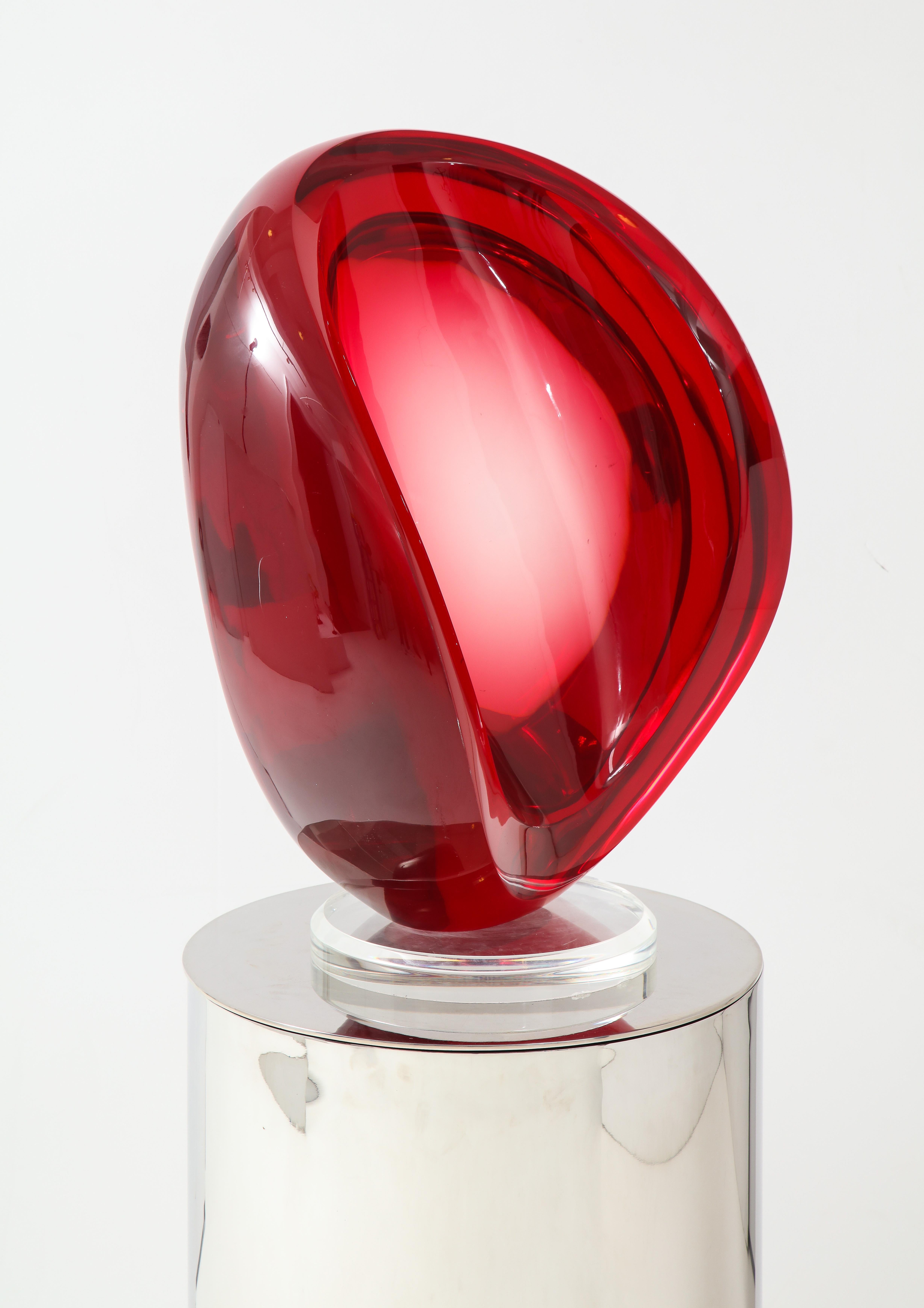 Giant poly, resin sculpture in a beautiful vibrant red color which is signed, dated and numbered by Louis Von Koelnau.
There are a couple of minimal light scratches consistent with age.
 