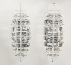 Monumental Pair of Faceted Lucite Sconces