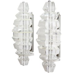 Monumental Pair of Faceted Lucite Sconces 