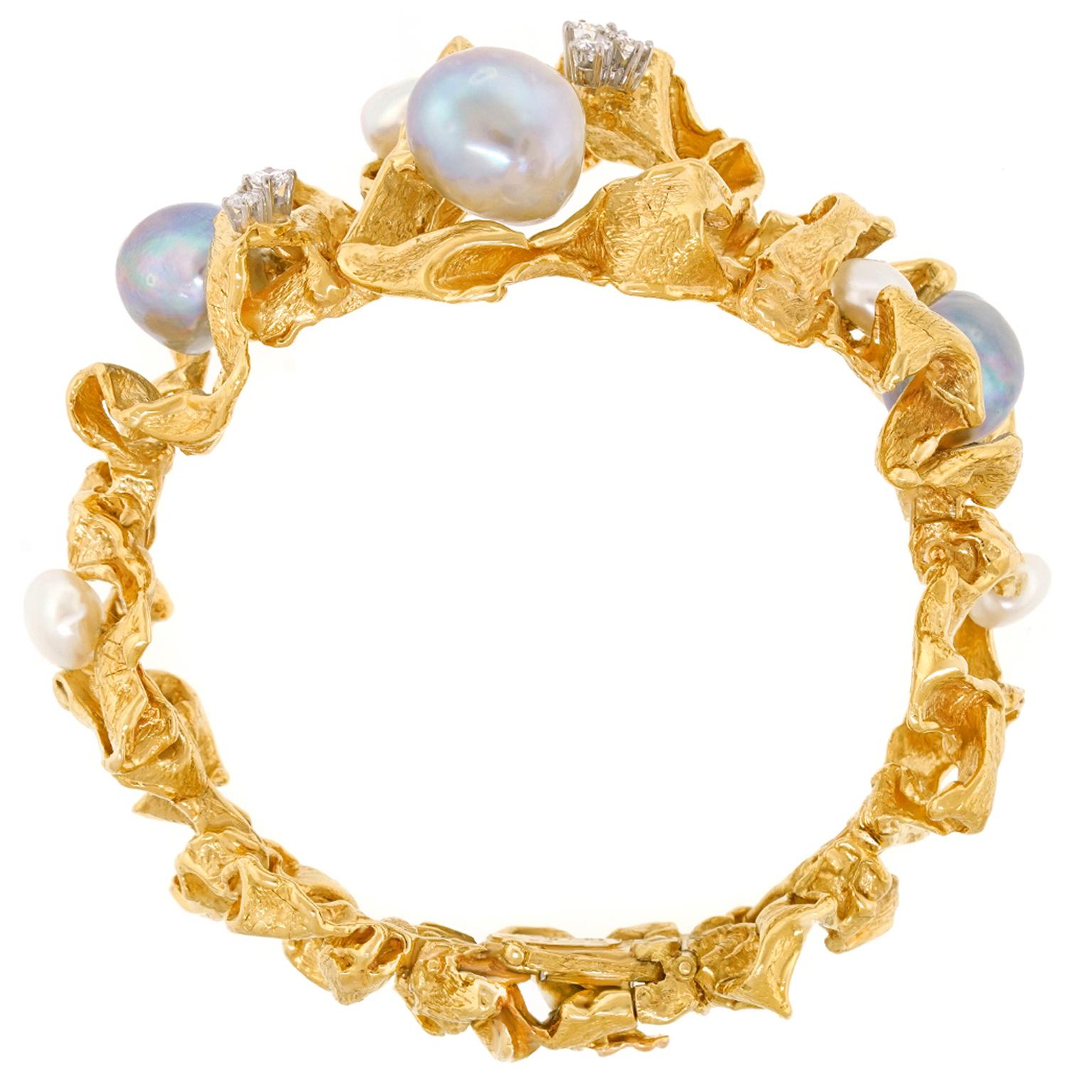 Spectacular Gilbert Albert Pearl and Diamond Bracelet 8