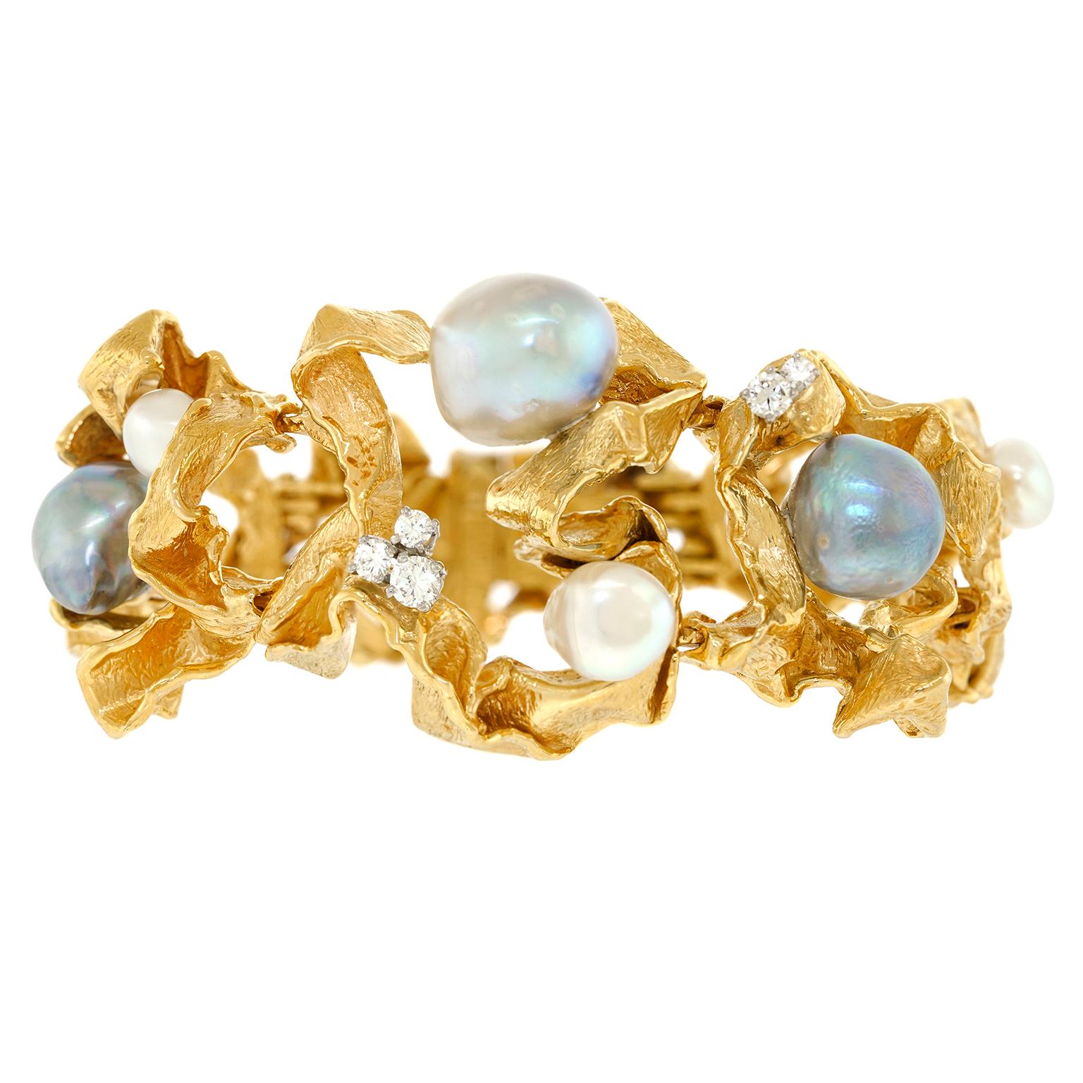 Spectacular Gilbert Albert Pearl and Diamond Bracelet 9